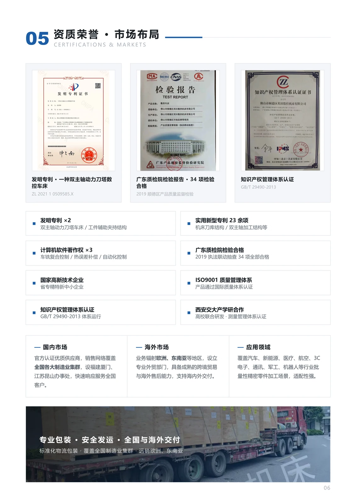 英田数控宣传册 · 中文 · PDF 第 6 页 · 资质与市场资料