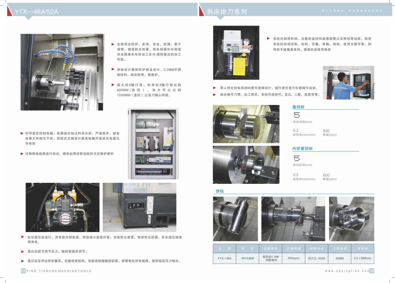 英田数控产品与结构画册 · PDF 第 4 页 · 46A / 52A · 加工结构与工件